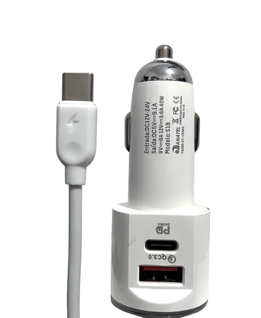 Cargador de Celular para Auto Blanco + Cable